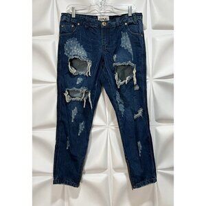 One Teaspoon Sz 29 Trashed Freebirds Crop Denim Jeans Skinny Dark Blue Women NWT